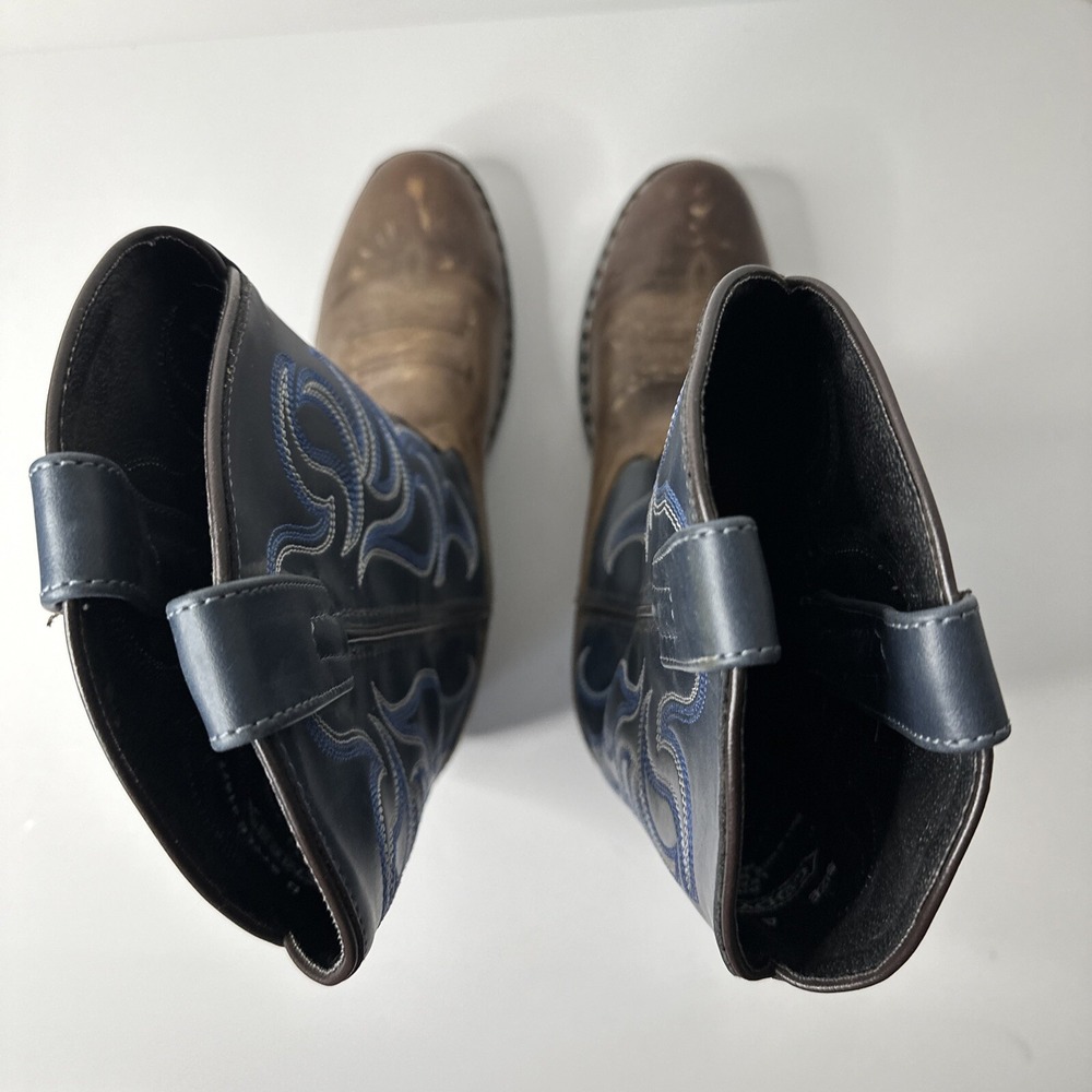 Cody‎ James Blue/Brown Leather Round Toe Pull On Western Boots Youth Size 4 D - Picture 10 of 12
